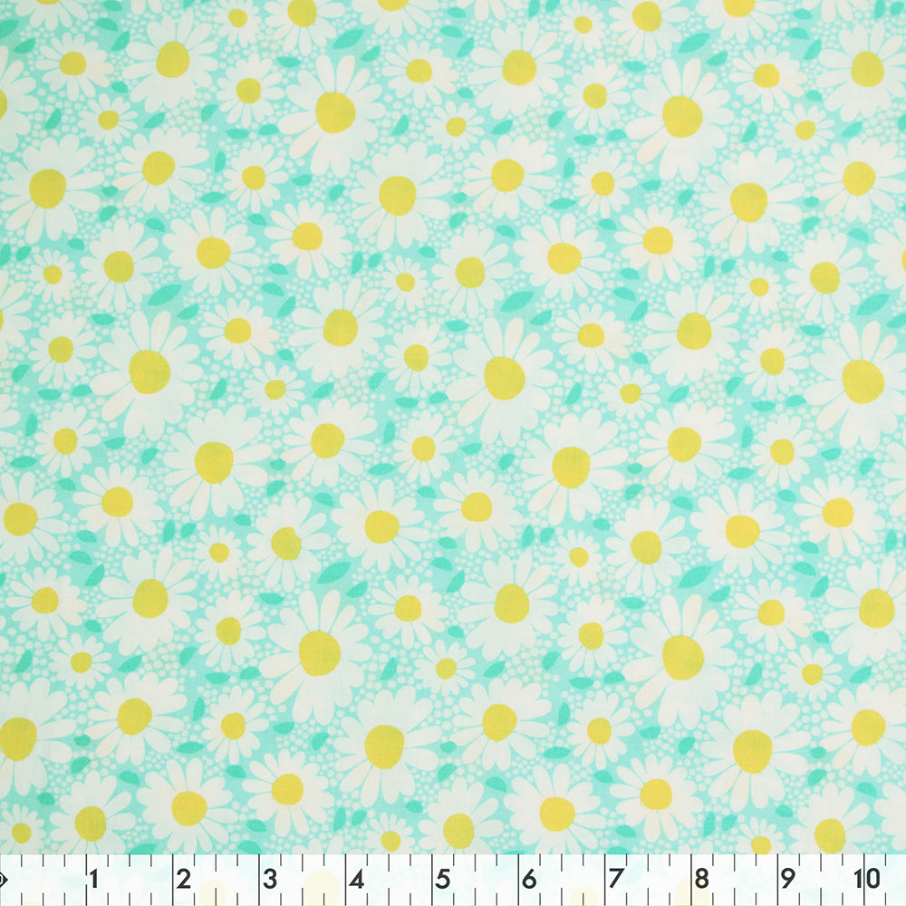 FABRIC CREATIONS 42" × 8 yd Cotton Fabric Bolt — Turquoise Daisy