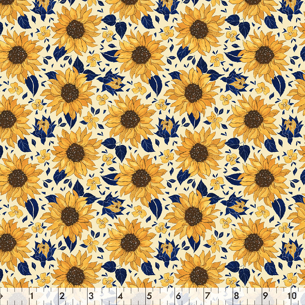 FABRIC CREATIONS 42in x 8yd Cotton Fabric Bolt - White Arles Sunflowers