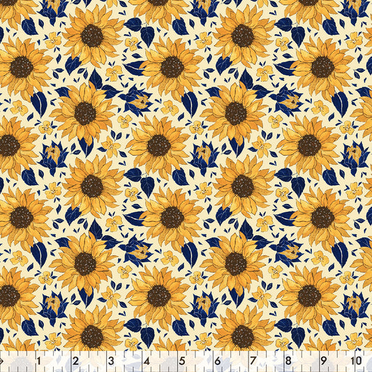 FABRIC CREATIONS 42in x 8yd Cotton Fabric Bolt - White Arles Sunflowers
