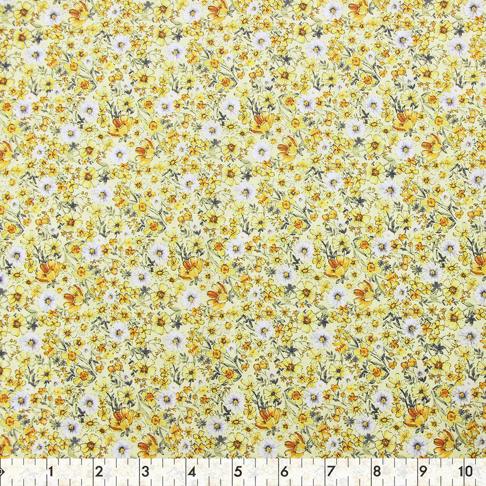 FABRIC CREATIONS 42in x 8yd Cotton Fabric Bolt - Yellow Floral Bee