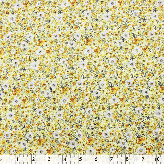 FABRIC CREATIONS Printed Cotton Fabric Bolt 107 cm × 7.3 m, Yellow Floral Bee