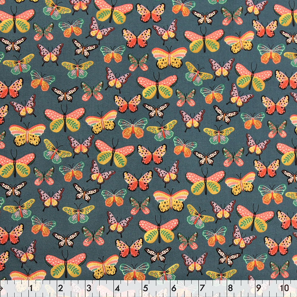 FABRIC CREATIONS 42in x 8yd Cotton Fabric Bolt - Teal Butterfly Ball