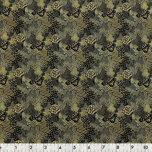 FABRIC CREATIONS 42in x 8yd Cotton Fabric Bolt - Gold & Black Multi-Pattern