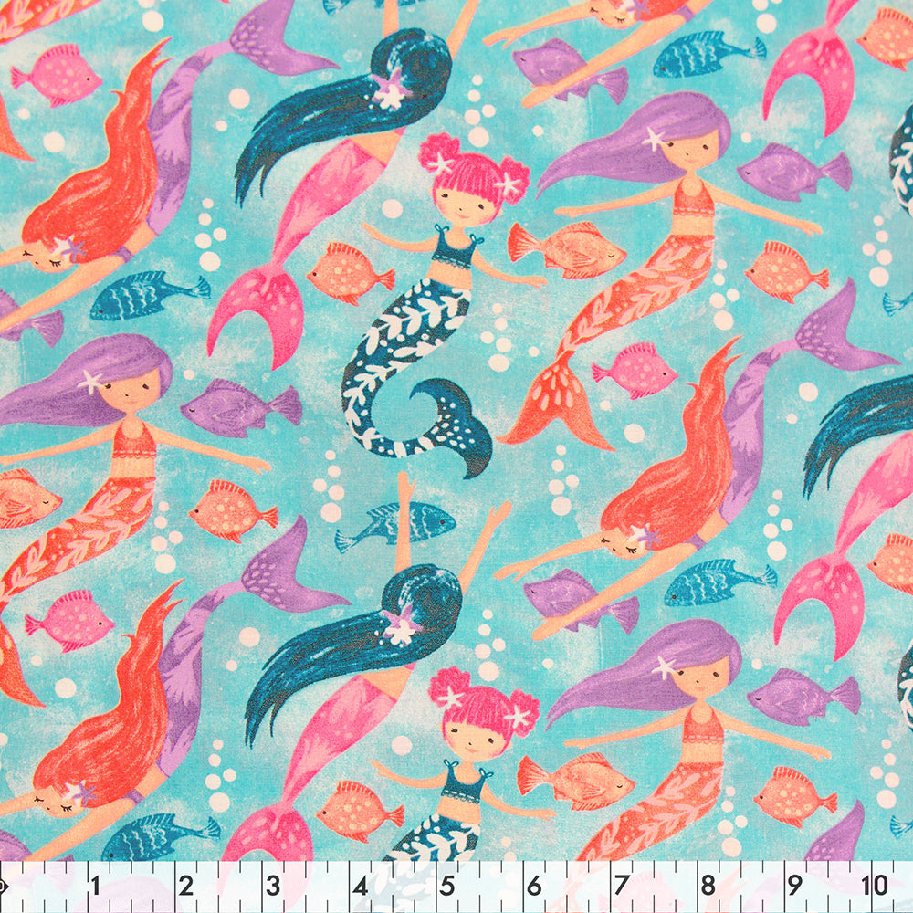 FABRIC CREATIONS Cotton Fabric Bolt 42 in × 8 yd - Turq Mermaid Society