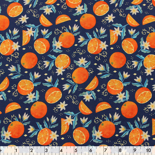 FABRIC CREATIONS 42in x 8yd Cotton Fabric Bolt - Navy Orange You Nice