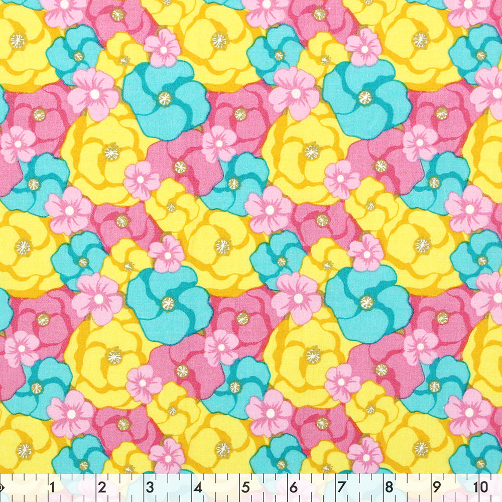 FABRIC CREATIONS Cotton Fabric Bolt — 42" × 8 yd — Pink, Green & Yellow Flowers