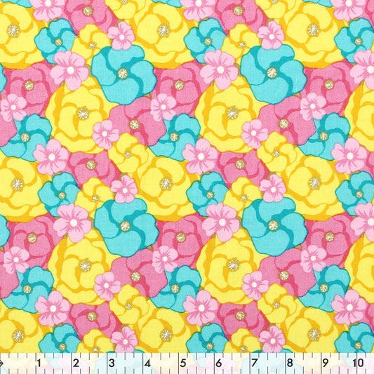FABRIC CREATIONS Cotton Fabric Bolt — 42" × 8 yd — Pink, Green & Yellow Flowers