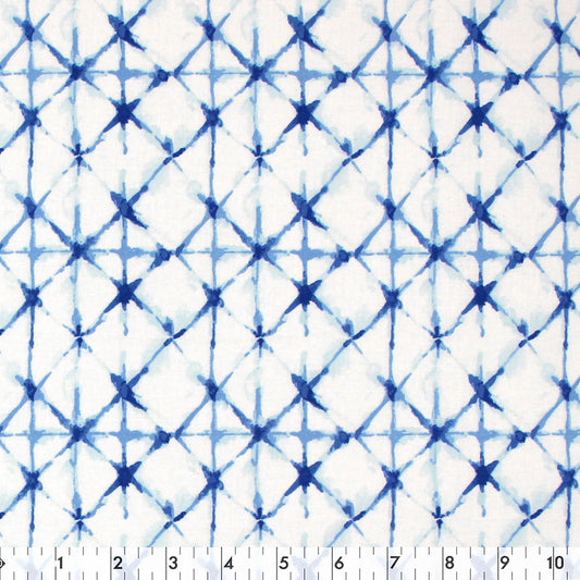 FABRIC CREATIONS Cotton Fabric Bolt — 42 in × 8 yd — White with Blue Shibori Diamonds
