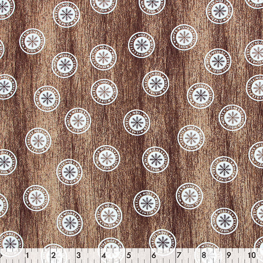 FABRIC CREATIONS Cotton Fabric Bolt — 42" × 8 yd — Brown Texture with Large White Christmas Snowflakes