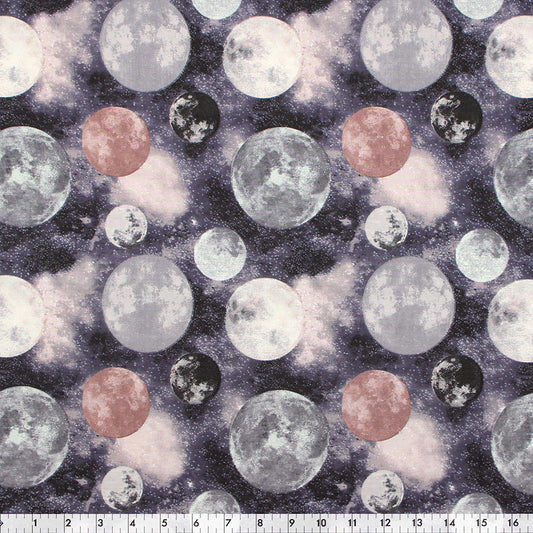 FABRIC CREATIONS Cotton Fabric Bolt — 42" × 8 yd — Dark Blue with Clouds & Celestial Moons