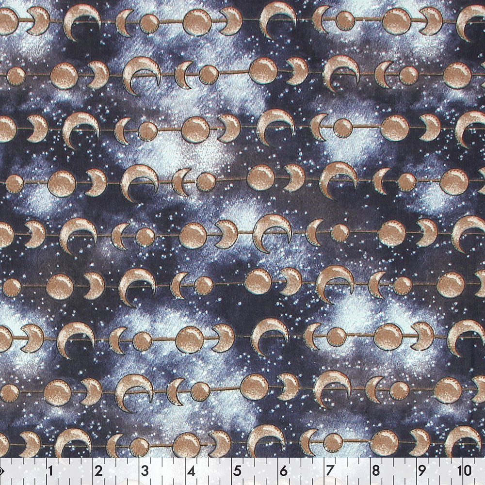 FABRIC CREATIONS 42in x 8yd Cotton Fabric Bolt - Dark Blue Night Sky with Strings of Moons