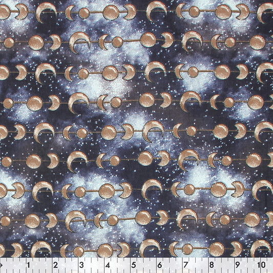 FABRIC CREATIONS 42in x 8yd Cotton Fabric Bolt - Dark Blue Night Sky with Strings of Moons