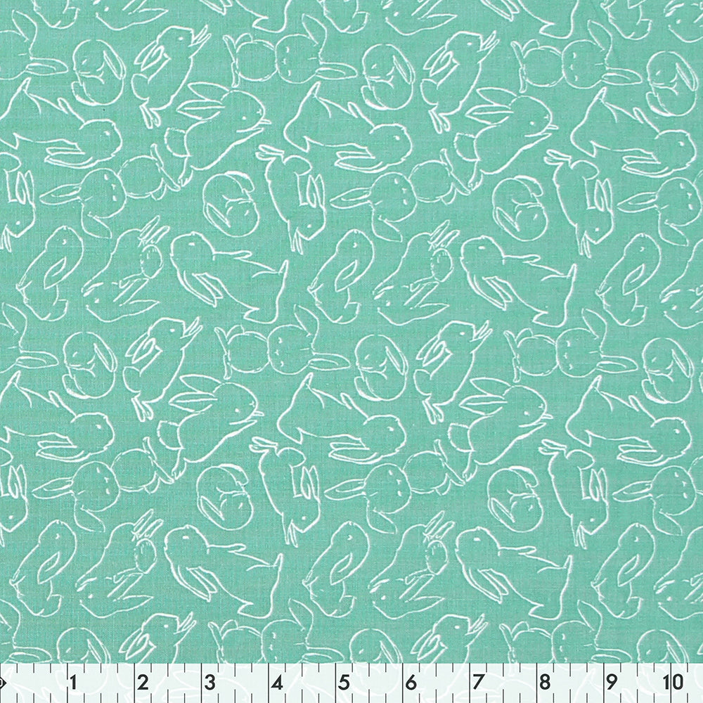 FABRIC CREATIONS Cotton Fabric Bolt — 42" × 8 yd — Turquoise with White Bunny Outlines