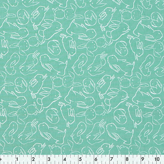 FABRIC CREATIONS Cotton Fabric Bolt — 42" × 8 yd — Turquoise with White Bunny Outlines