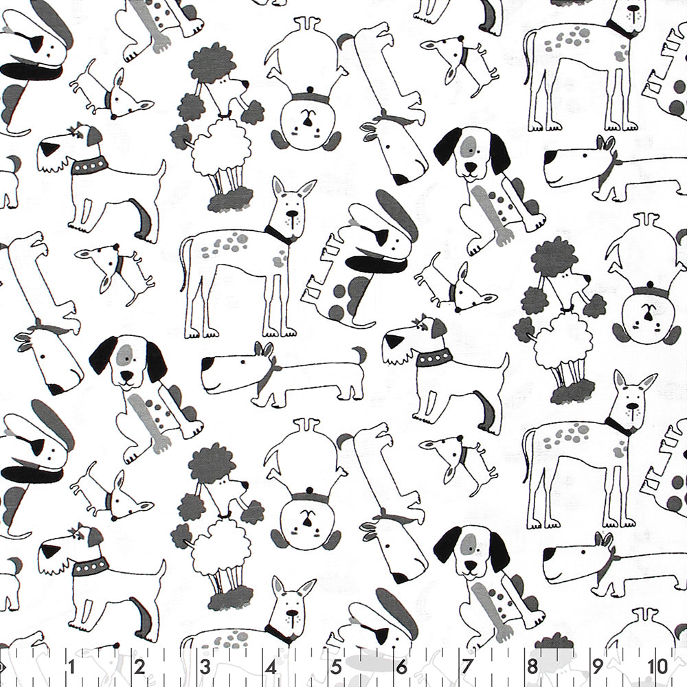 FABRIC CREATIONS Cotton Fabric Bolt — 42" × 8 yd — White with Black Sketched Dogs
