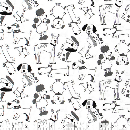 FABRIC CREATIONS Cotton Fabric Bolt — 42" × 8 yd — White with Black Sketched Dogs