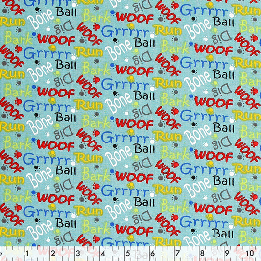 FABRIC CREATIONS 42&Prime; x 8yd Cotton Fabric Bolt - Blue with Dog Words and Paw Prints