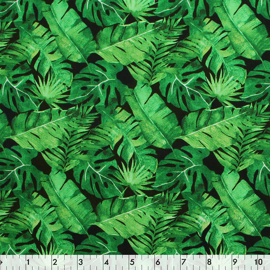 FABRIC CREATIONS Cotton Print Fabric Bolt 42 in × 8 yd (7.3 m) Black With Jungle Green Leaves & Ferns
