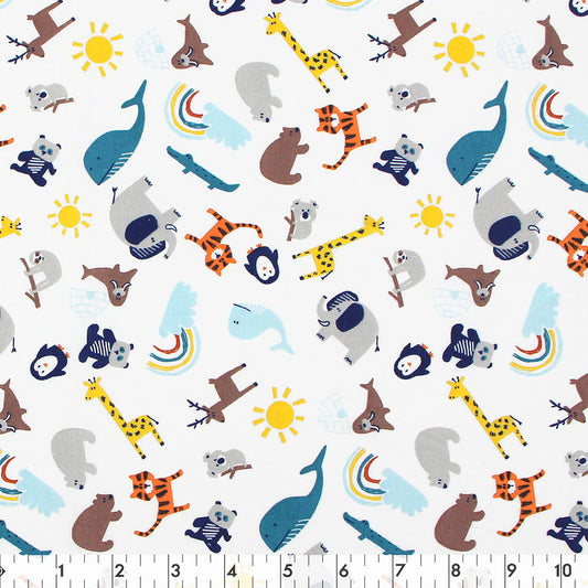 FABRIC CREATIONS 42&Prime; x 8yd Cotton Fabric Bolt - White with Wild Animals