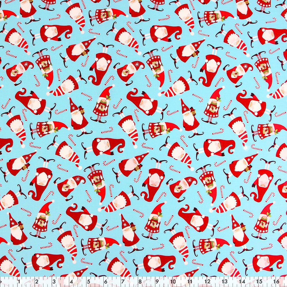 FABRIC CREATIONS 42" × 8 yd Cotton Flannel Fabric Bolt — Light Blue with Red Christmas Elves and Candy Canes