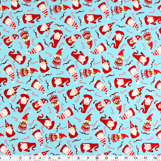 FABRIC CREATIONS 42" × 8 yd Cotton Flannel Fabric Bolt — Light Blue with Red Christmas Elves and Candy Canes