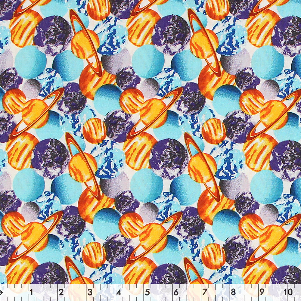 FABRIC CREATIONS Cotton Print Fabric Bolt 42 in × 8 yd (7.3 m) White With Orange Saturn & Galaxy Planets