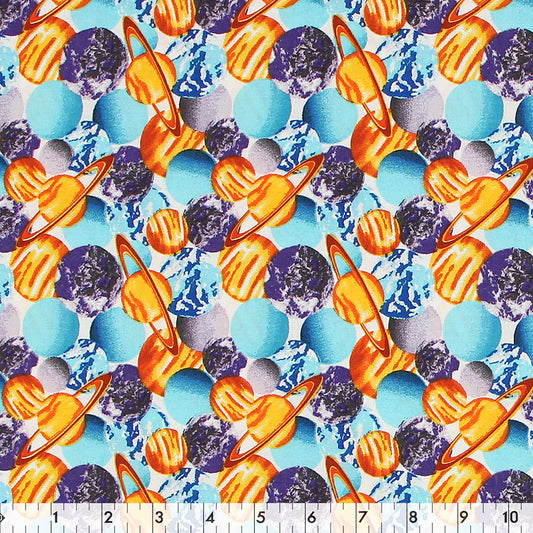 FABRIC CREATIONS Cotton Print Fabric Bolt 42 in × 8 yd (7.3 m) White With Orange Saturn & Galaxy Planets