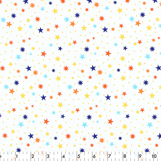 FABRIC CREATIONS 42 x 8yd Cotton Fabric Bolt - White with Small Assorted Colourful Stars