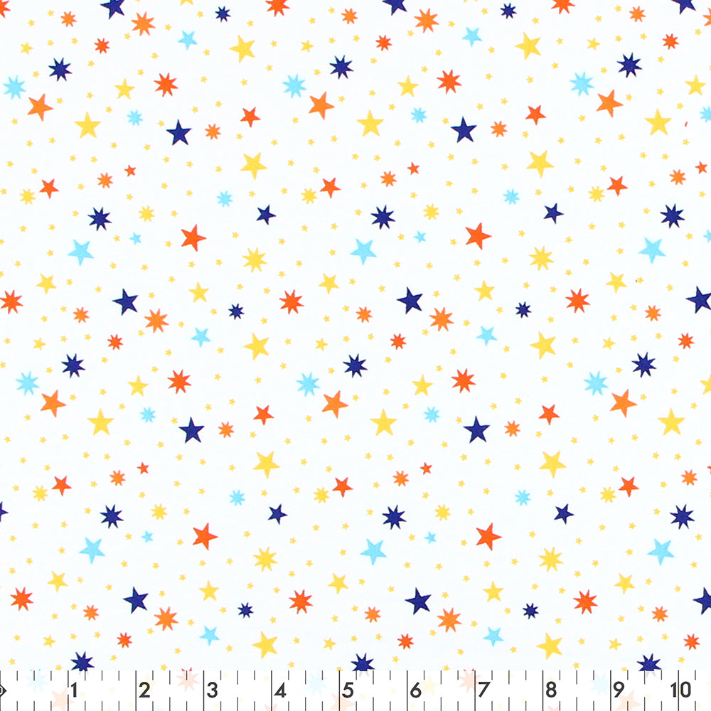 FABRIC CREATIONS Cotton Print Fabric Bolt 42 in × 8 yd (7.3 m) White With Assorted Colourful Stars