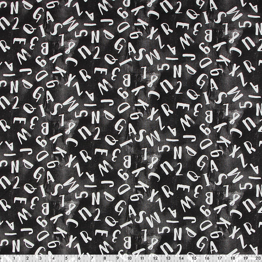 FABRIC CREATIONS Cotton Print Fabric Bolt 42 in × 8 yd (7.3 m) Black With White Letters & Numbers