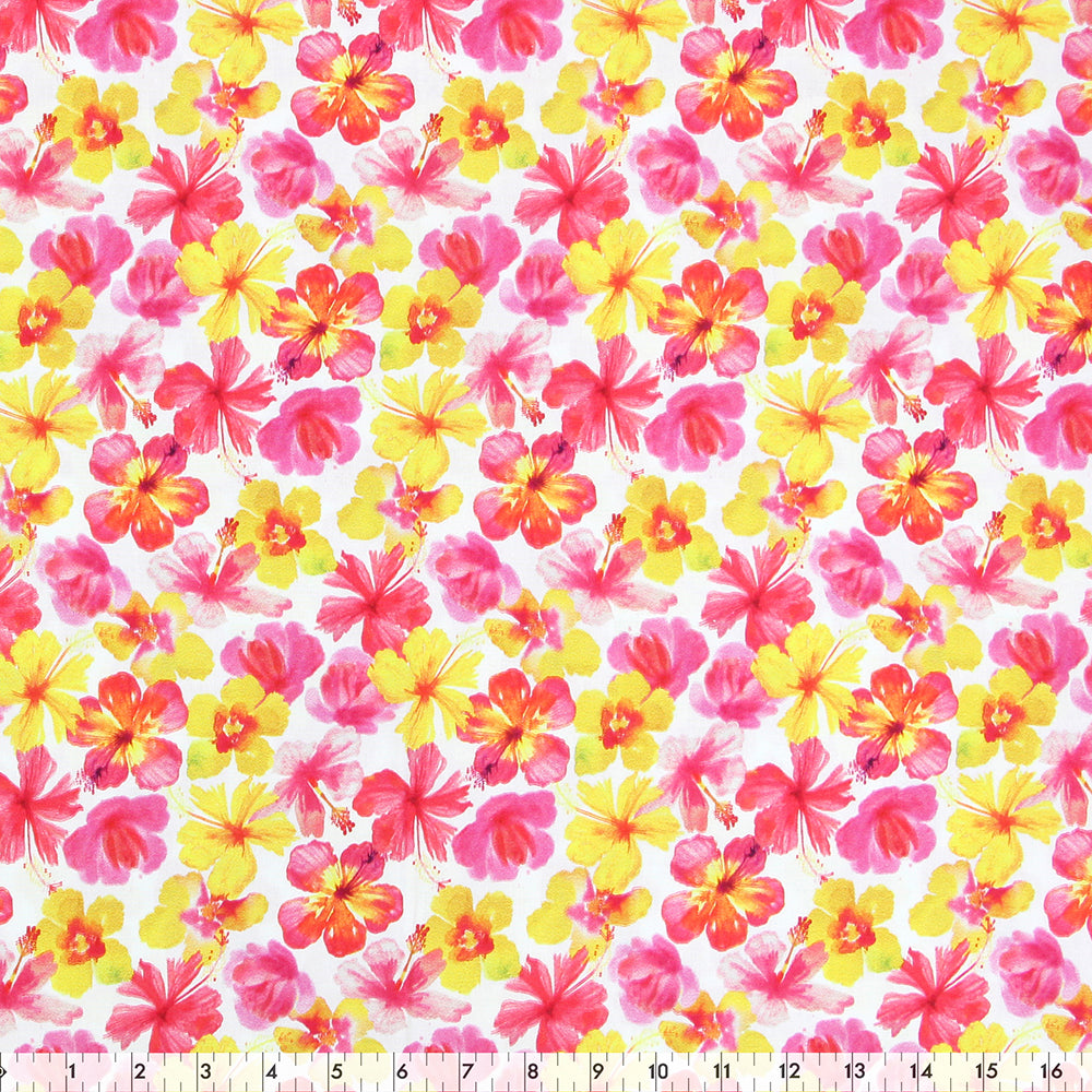 FABRIC CREATIONS Cotton Fabric Bolt 42 in × 8 yd White With Pink/Yellow Flowers