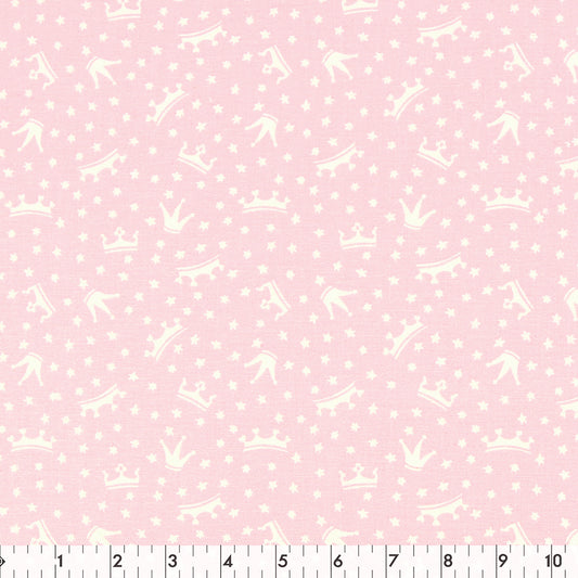 FABRIC CREATIONS 42 x 8yd Cotton Fabric Bolt - Light Pink with White Stars and Crowns