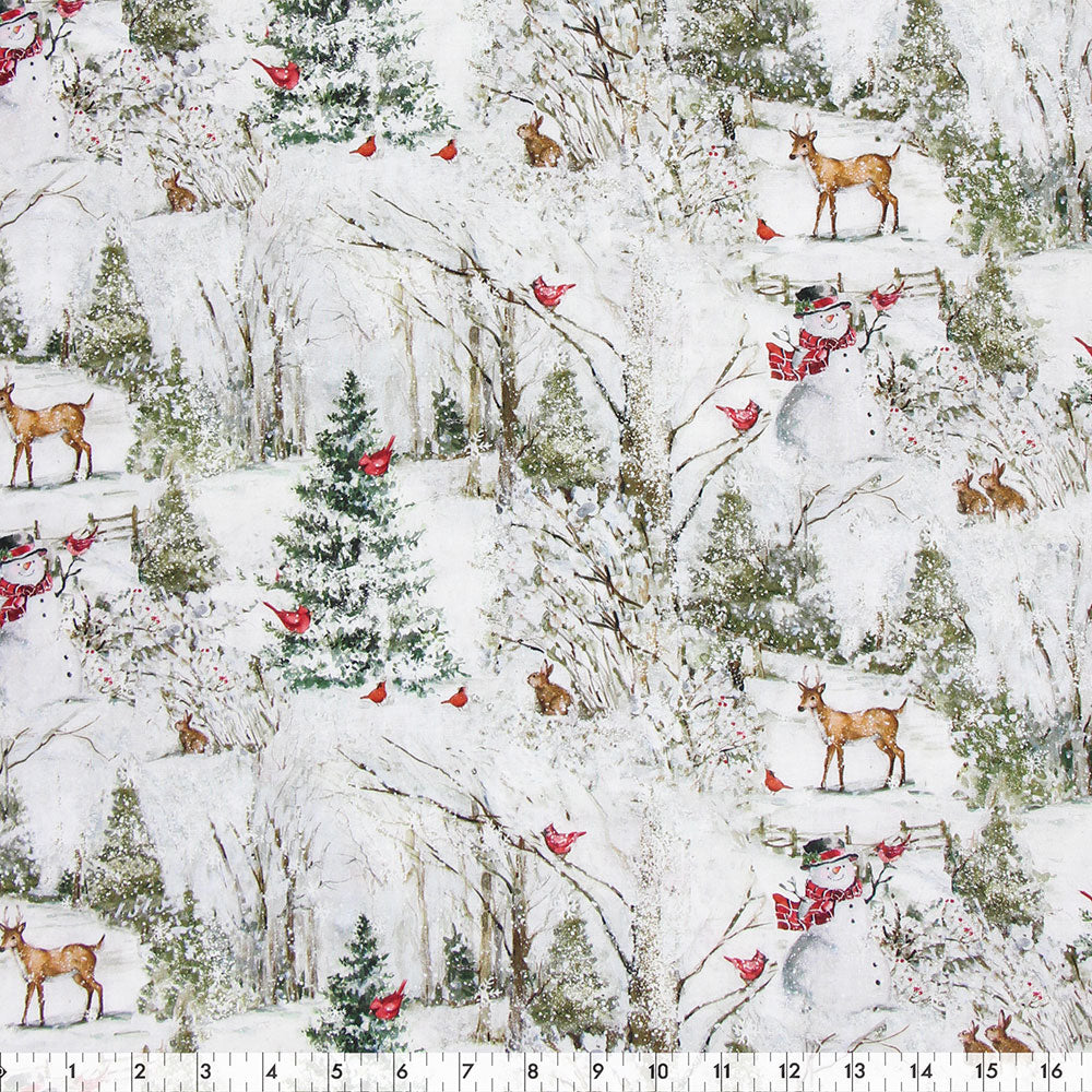 FABRIC CREATIONS 45" × 15 yd Cotton Fabric Bolt — White with Christmas Forest and Animals