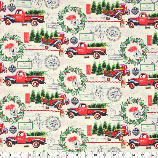 FABRIC CREATIONS 45" × 15 yd Cotton Fabric Bolt — White with Christmas Scenes