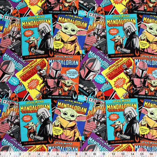 Fabric Creations Licensed Cotton Fabric Bolt 44 in × 8 yd Star Wars Mandalorian Comic Book Covers