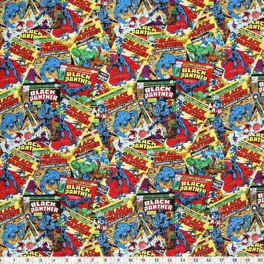 FABRIC CREATIONS 44 in. x 8yd Licensed Cotton Fabric Bolt - Marvel Black Panther Comic Book Covers
