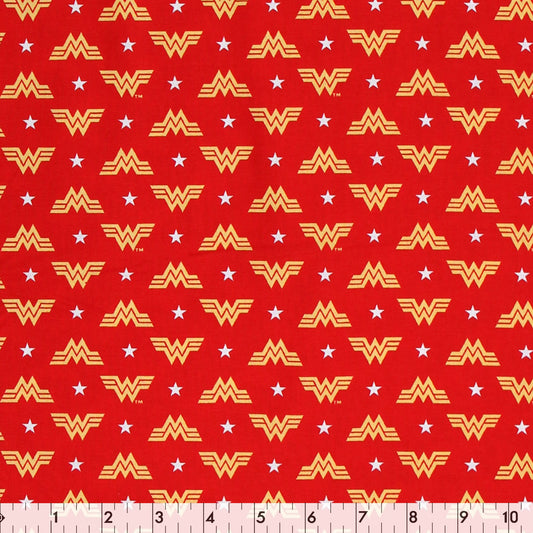 Fabric Creations Licensed Cotton Fabric Bolt 44 in × 8 yd Red with Yellow Comic DC Wonder Woman Logo