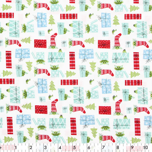 Fabric Creations Licensed Cotton Fabric Bolt 44 in × 8 yd White with Star Wars Baby Yoda Gifts