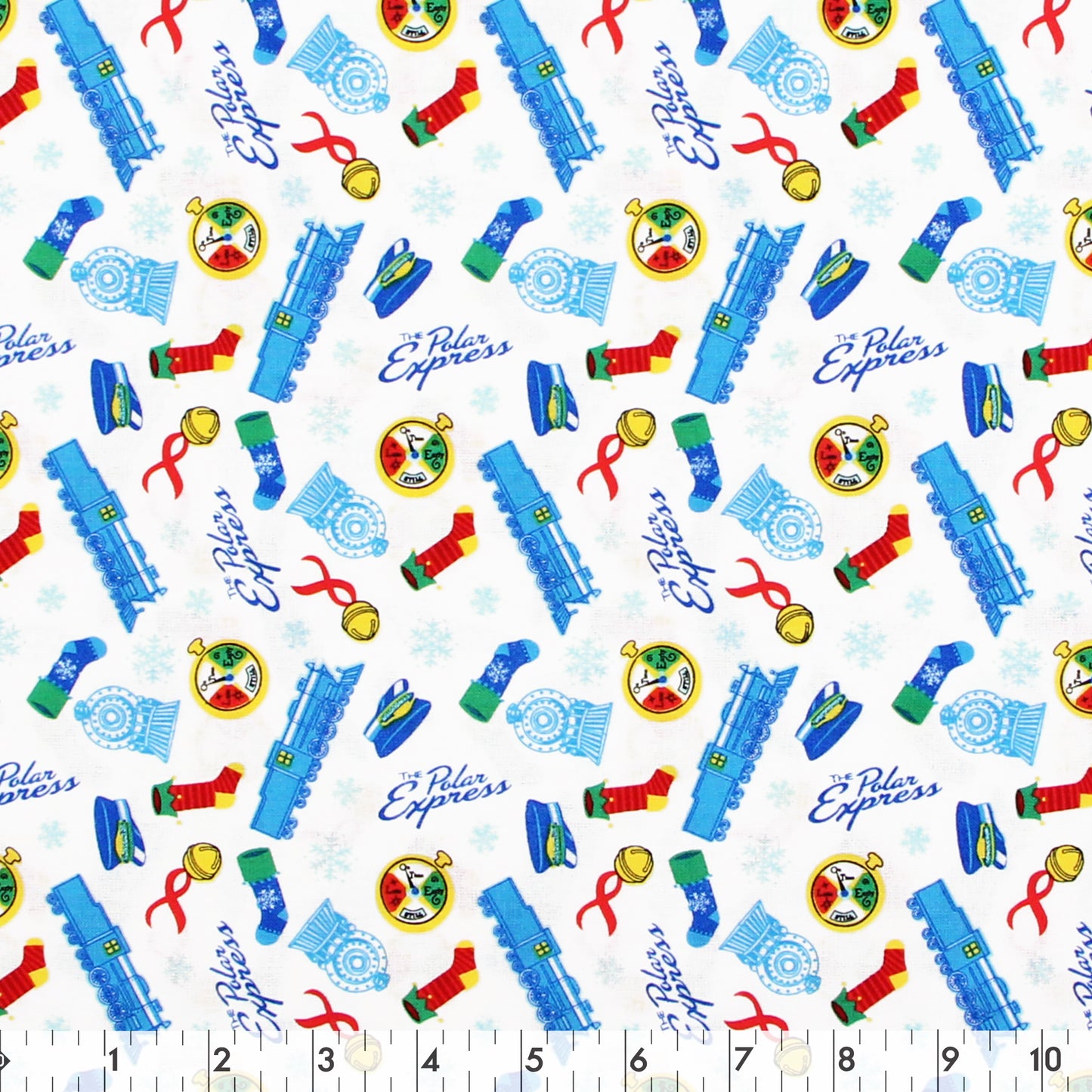 Fabric Creations Licensed Cotton Fabric Bolt 44 in × 8 yd White with the Polar Express Icons