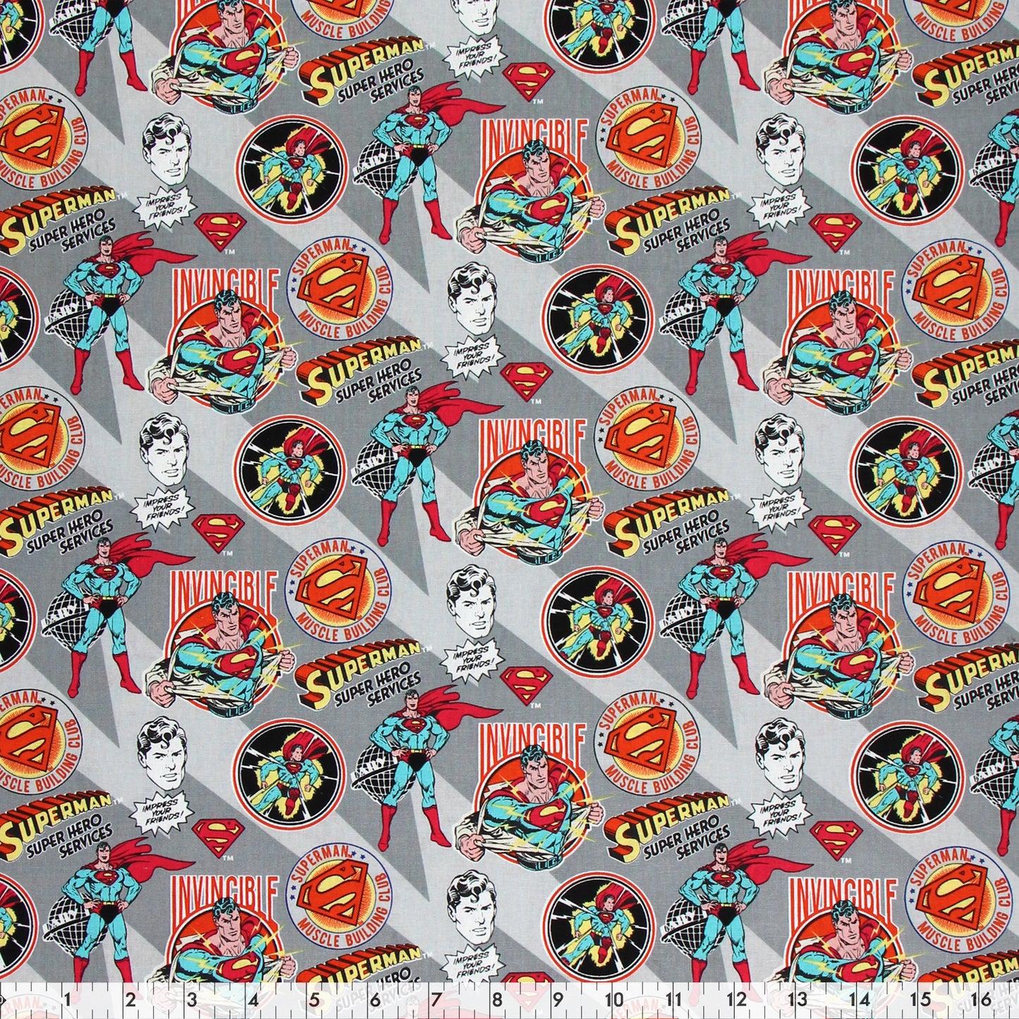 Fabric Creations Licensed Cotton Fabric Bolt 44 in × 8 yd Grey with DC Superman and Logos