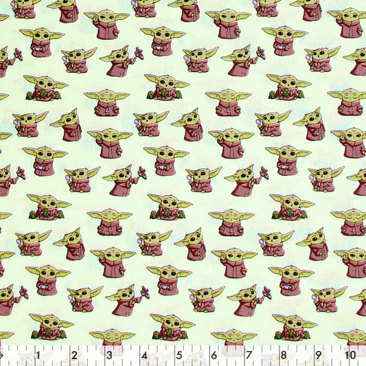 FABRIC CREATIONS 44 in. x 8yd Licensed Cotton Fabric Bolt - Star Wars Light Mint Green with Baby Yoda
