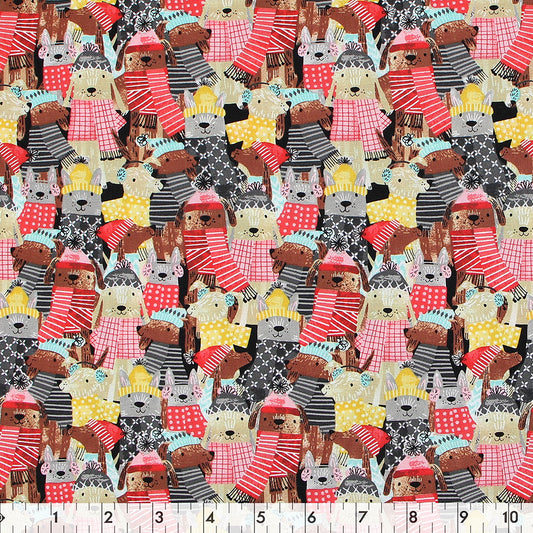 FABRIC CREATIONS 42" × 8 yd Cotton Flannel Fabric Bolt — Colourful Christmas Dogs