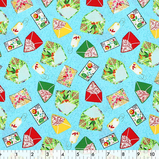 FABRIC CREATIONS 42" × 8 yd Cotton Flannel Fabric Bolt — Light Blue with Colourful Letter Envelopes