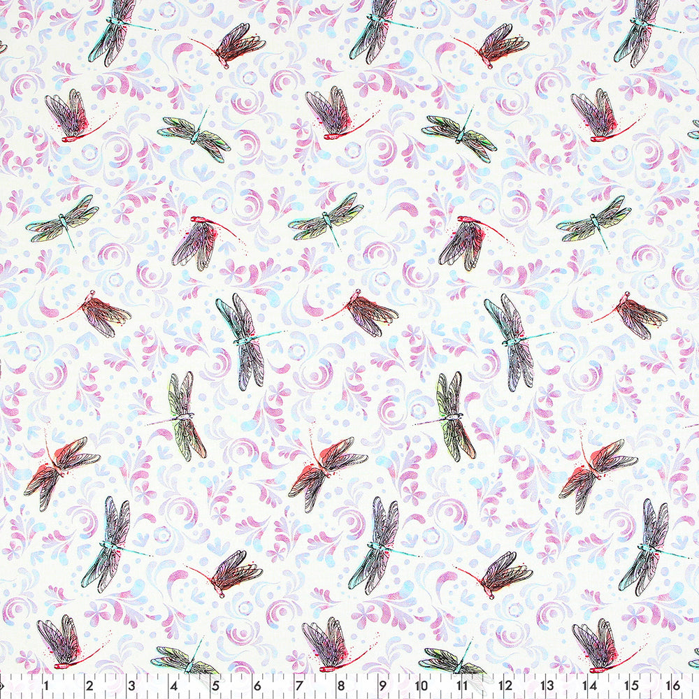 FABRIC CREATIONS 42" × 8 yd Cotton Fabric Bolt — White Dragonfly
