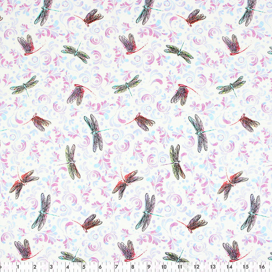 FABRIC CREATIONS 42" × 8 yd Cotton Fabric Bolt — White Dragonfly