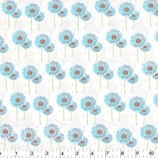 FABRIC CREATIONS 42" × 8 yd Cotton Flannel Fabric Bolt — White with Light Blue Dandelions