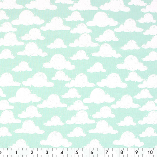 FABRIC CREATIONS 42" × 8 yd Cotton Fabric Bolt — Light Blue with White Clouds