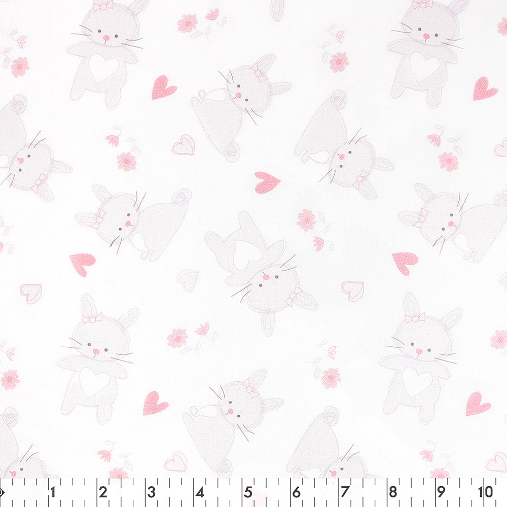 FABRIC CREATIONS White with Baby Pink Bunny Love Bunnies 1110090326