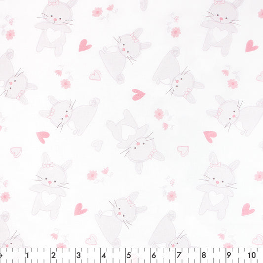 FABRIC CREATIONS White with Baby Pink Bunny Love Bunnies 1110090326