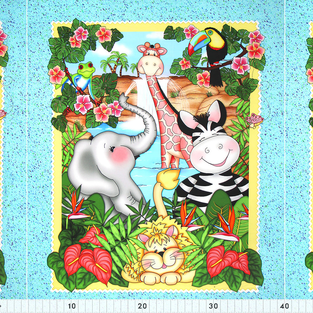FABRIC CREATIONS Aqua Bazoople Waterfall and Animals Panel 1110090328